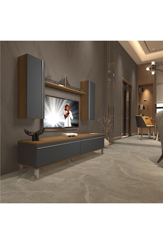 Decoraktiv Eko 7 Mdf Std Krom Ayaklı Tv Ünitesi Tv Sehpası Pera - Antrasit