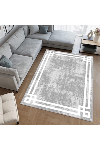 Rovigo Home Dijital Baskı Yıkanabilir Kaymaz Taban Salon Halısı Rvg0495 Gri