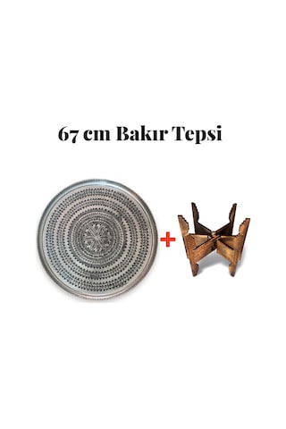 Binbir Trend 67 Cm El İşlemeli Otantik Desenli Kalaylı Urfa Bakır Tepsi + Katlanabilir Yer Sehpası