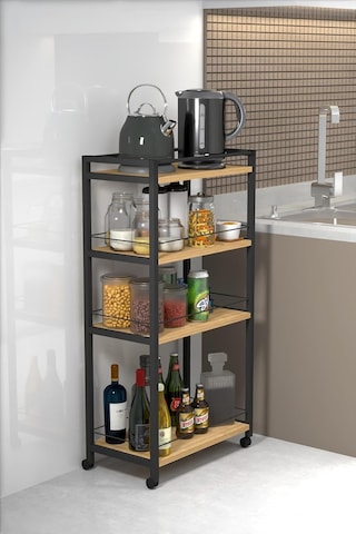 Miyuhome 4 Raflı Metal Düzenleyici Tekerlekli Kiler Tekerlekli Banyo Rafı Metal Organizer Çok Amaçlı Raf Safir Me Çok Renkli