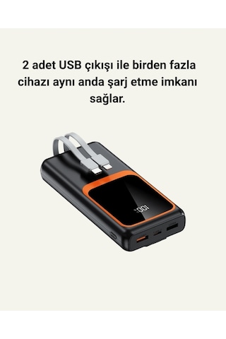 20.000 Mah Taşınabilir Şarj Cihazı Dijital Göstergeli Kablolu Powerbank Diğer