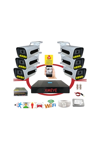 Bises 6 Lı Araç Yüz Ve İnsan Tanımalı Hareket Algılayan 5 Mp Lens 4 Warm Led Gece Renkli Gösteren Güvenlik Kamera Seti Bs784w