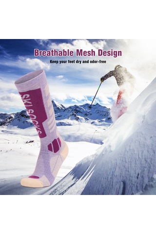 Maiyame Kadın Erkek Unisex Kayak Çorabı Mor M Beden - Yüksek Nem Emici, Neşeli Koku, Soluklu - Winter Sporları İçin Mor