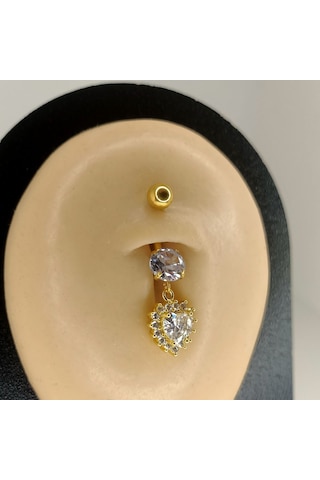 Aya Tasarım Gold Renk Kalpli Göbek Piercing Altın
