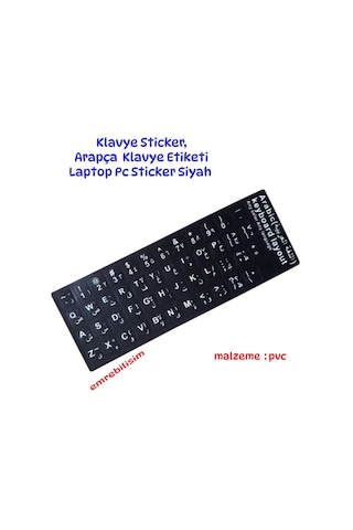 2 Adet Klavye Sticker, Arapça Klavye Etiketi Laptop Pc Sticker Siyah Pvc