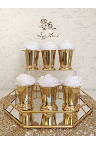 Kahve Sunum Güllü Gül Kovası 6 Adet Beyaz