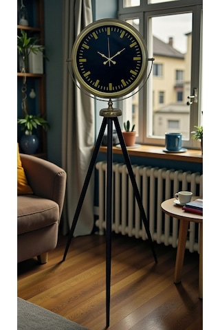 Nostalji Şık Tasarım Tripod Ayaklı Saat Siyah