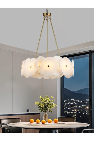 Harlow 60'lık Gold Mermer Taşlı Traverten Model Ledli Avize Gold