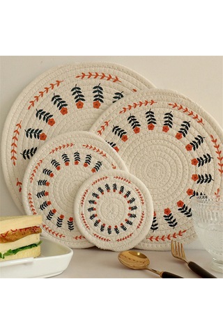 Adet Kalın Yuvarlak Pamuklu Dokuma Yalıtım Pedi Masa Örtüsü, Çiçek Diğer