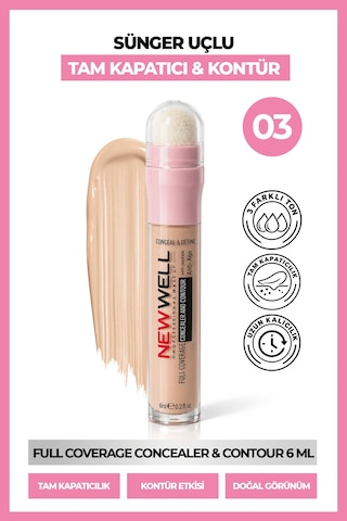 New Well Full Coverage Concealer & Contour Sünger Uçlu Kapatıcı & Kontür 03 6 Ml 001