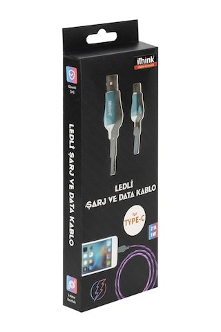 İthink K80C Usb To Type-c Led Işıklı Kablo Mavi