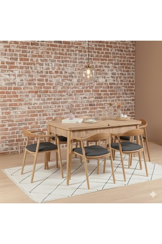 Armone 6 Kişilik Açılır Yemek Masası Takımı Modern Ve Şık Tasarım Naturel Antrasit