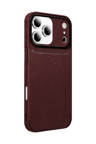 Newface Apple iPhone Uyumlu 17 Pro Max Auto Focus Karbon Kapak - Bordo Belirtilmemiş