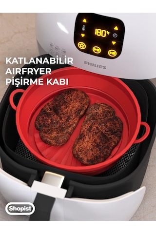 Katlanabilir Airfryer Pişirme Kabı Silikon Pişirme Seti 6 Litreye Kadar Tüm Cihazlara Uygun Kırmızı