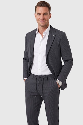 Rizzup Erkek Slim Fit Dar Kesim Çizgili Gofre Kumaş Lacivert Takım Elbise Tek Düğme İpli Pantolon 2602311