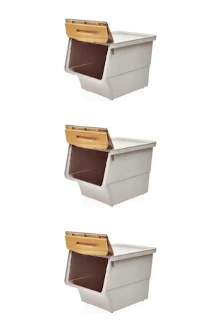 Motek Patateslik Soğanlık Sepeti Oyuncak Kutusu Tekerlekli Organızer Çok Amaçlı Kutu 3x12lt-bambu+krem