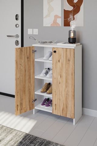 2 Kapaklı Ayakkabılık Çok Amaçlı Dolap Ayakkabı Dolabı Atlantik Çam - Beyaz