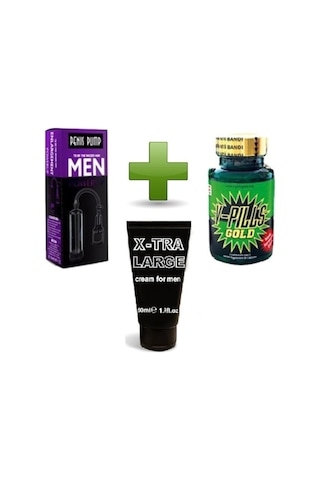 Hızlı Express V-Pills Gold 3Lü Kampanya Süper Penis Kit Set Vakum Pompa Krem
