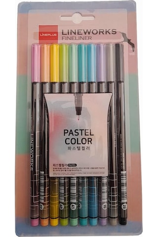 Lineworks Fineliner Pastel 10 Renk Kalem Seti 0.5mm 1 Paket 10 Renk Keçe Uçlu Kalem