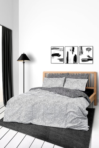 Cozy Home Mono Çift Kişilik Lastikli Çarşaflı Nevresim Takımı Maze Siyah Siyah