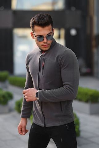 Kozik Standart Kalıp Tam Fermuarlı 3 Cepli Erkek Polar - Antrasit