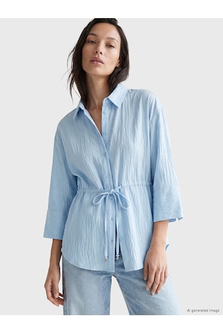 Lcw Everyday Mavi Çizgili Oversize Armürlü Kadın Gömlek
