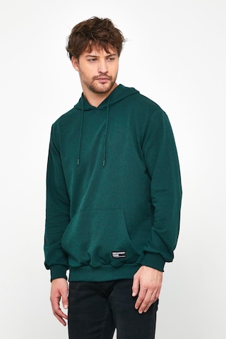Mmetalic Erkek Koyu Yeşil Basic Kapüşonlu Regular Fit Normal Kesim 2 İplik Kumaş Günlük Sweatshirt Koyu Yeşil