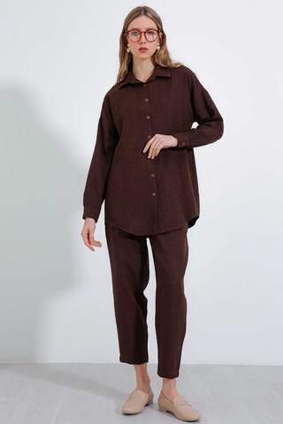 Gabria Keten Ön Düğmeli Takım Kahverengi