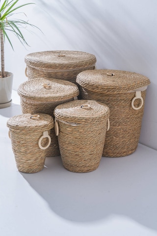 Lina Hasır 5 Li Çok Amaçlı Sepet Seti Kahverengi