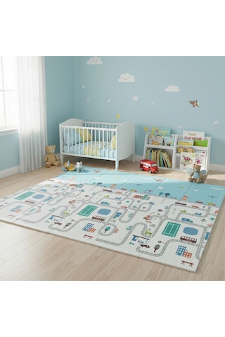 Katlanabilir Çift Taraflı Eğitici Çocuk Oyun Matı, Halısı 180x150 Taşıma Çantalı -london