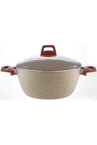 Gümüşer Yanmaz Yapışmaz 28 Cm Granit Derin Tencere Bej