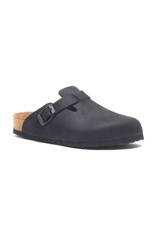 Comfortfusse Capri - Erkek Ortopedik Hakiki Deri Sabo Terlik Siyah Nubuk Deri