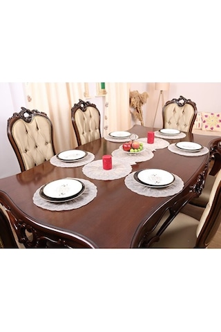 8 Kişilik Amerikan Servis Supla Ve Runner Seti Bej Renk 9 Parça S Bej