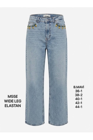Miss Poem Kadın Buz Mavi Ananas Aksesuarlı Yüksek Bel Wide Leg Jean Pantolon Miss Poem Kadın Buz Mavi Ananas Aksesuarlı Yüksek Bel Wide Leg Jean Pantolon