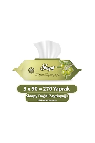 Doğal Zeytinyağlı ve Pamuklu Islak Bebek Havlusu 3x90 270 Yaprak