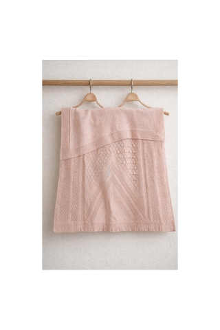 Ajurlu Pamuklu Örgü Bebek Battaniyesi -patik Hediyeli- Fiyonklu - İçi Wellsoft Tüylü - 80x100 CM Pembe - 856695291 Pembe