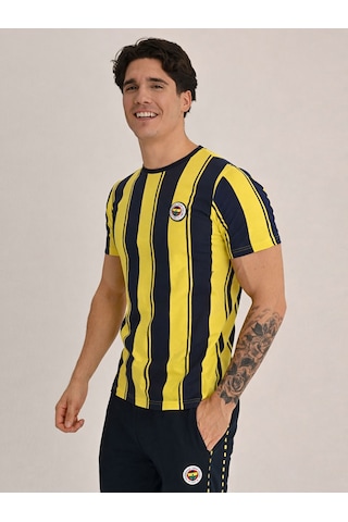 Fenerbahçe Erkek Trıbun Çubuklu Tshırt Lacıvert-sarı