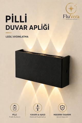 Gün Işığı Pilli 12w Led Duvar Apliği Siyah Çift Yönlü Işık Modern Dekoratif Aydınlatma3 Led İç & Dış Mekan Duvar Lambası Siyah
