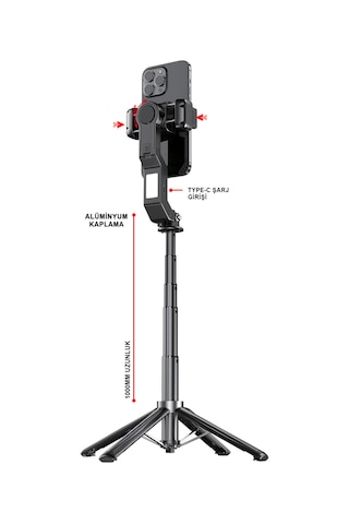 Gimbal Sabitleyici Ve Tripod Bluetooth Kumandalı 9 Renk Led Işıklı Selfie Çubuğu Mt6703