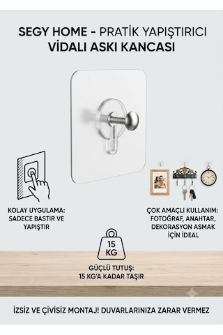 Yapışkanlı Vida Şeffaf Duvara Monte Vida Kancaları, Iz Bırakmayan Asma Çivi Kancaları Tutucular Vidalar, Banyo Mutfak Oturma Odası Için Dekoratif Tablolar Asmak Için Şeffaf Vida Duvar Çivisi 4 Adet