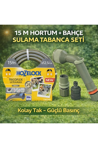 Bahçe Sulama Seti 5 Katmanlı Hozelock Hortum Verve Sulama Tabanca Seti İkisi Bir Arada