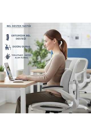 Ergonomik Bel Destek Yastığı Ofis Koltuk Sırt Minderi Nefes Alabilir Hafızalı Sünger Bel Yastığı Gri Gri