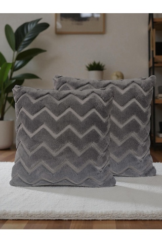 İskandinav Stil Peluş Yumuşak Dokulu Dekoratif Kırlent Kılıfı 2 Li Set 43x43 Cm Antrasit Zigzag