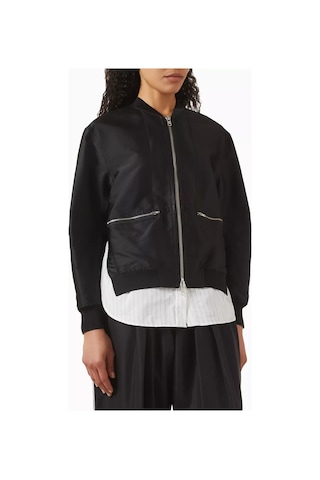 3.1 Phillip Lim Saten Katmanlı Bomber Ceket Şehirli Stil Için Lüks Rahatlık Siyah