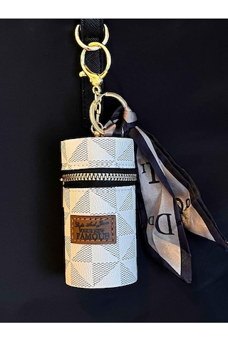 Mini Retro Ruj Çantası Charm Anahtarlık Beyaz