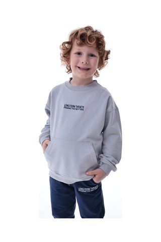 Erkek Çocuk Polar Eşofman Takımı Yumuşak Kumaş Kapüşonlu Sweat & Rahat Jogger Alt Gri