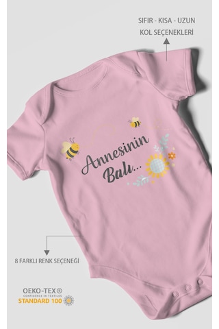 Morivokids Annesinin Balı Kısa Kollu Bebek Body %100 Pamuk Koyu Pembe