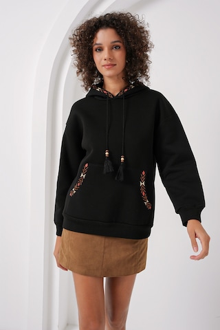 Bigdart 55443 Nakışlı Oversize Sweatshirt - Siyah