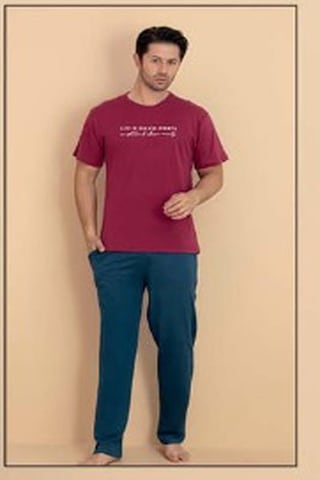 Pijamerry Erkek Bisiklet Yaka Kısa Kol Penye Pijama Takımı 6320 - 1 Adet Kırmızı