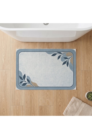 Kartela Halı Diyatomit Görünümlü Banyo Paspası Mavi Kaymaz Taban Makinede Yıkanabilir 40x60 Cm